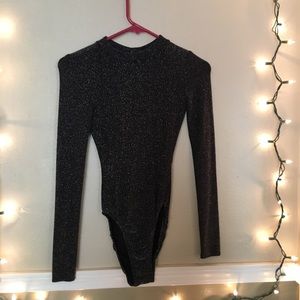 H&M BLACK METALLIC LONG SLEEVE BODY SUIT
